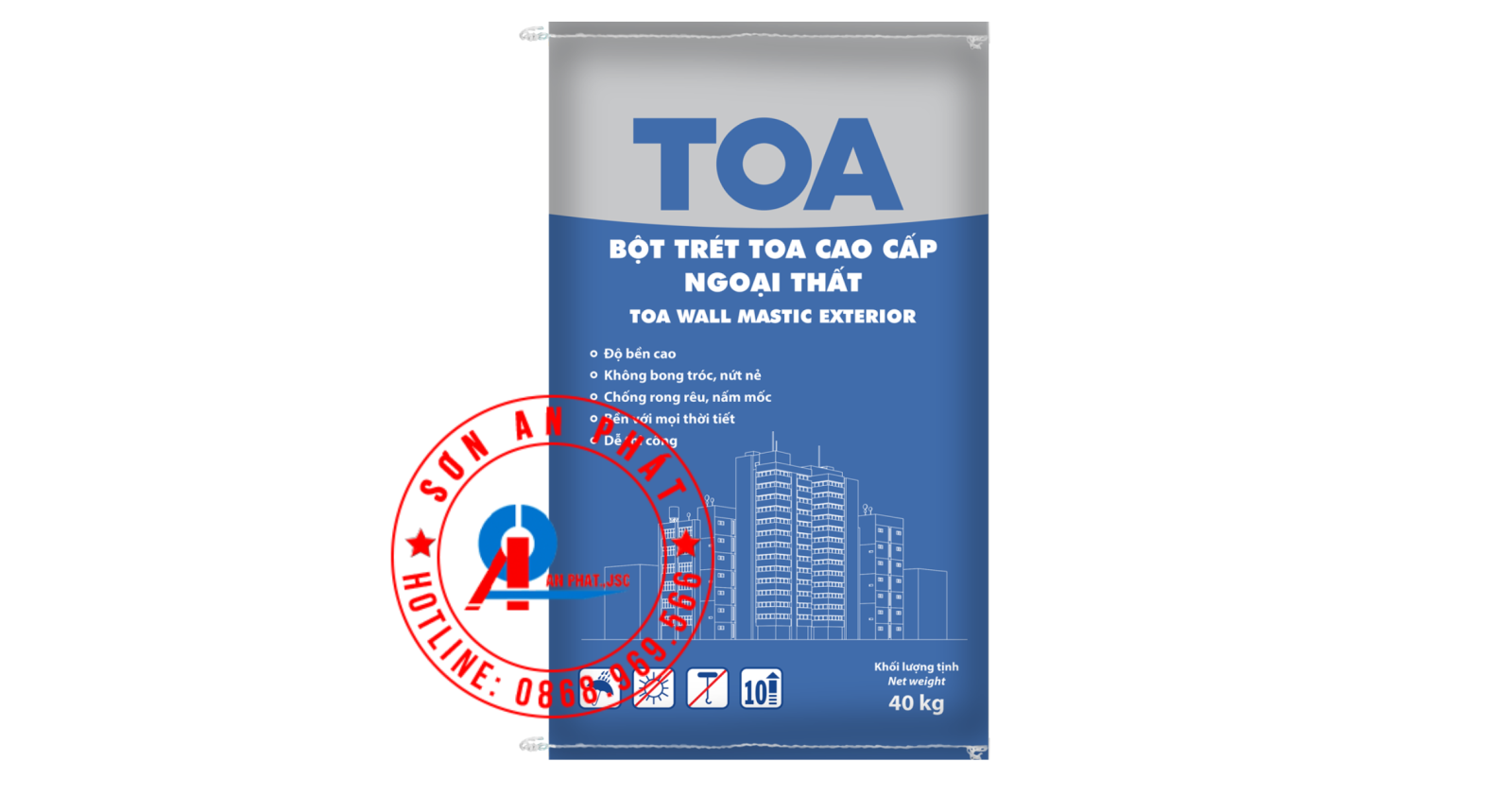 Bột trét TOA Cao Cấp Ngoại Thất 40Kg