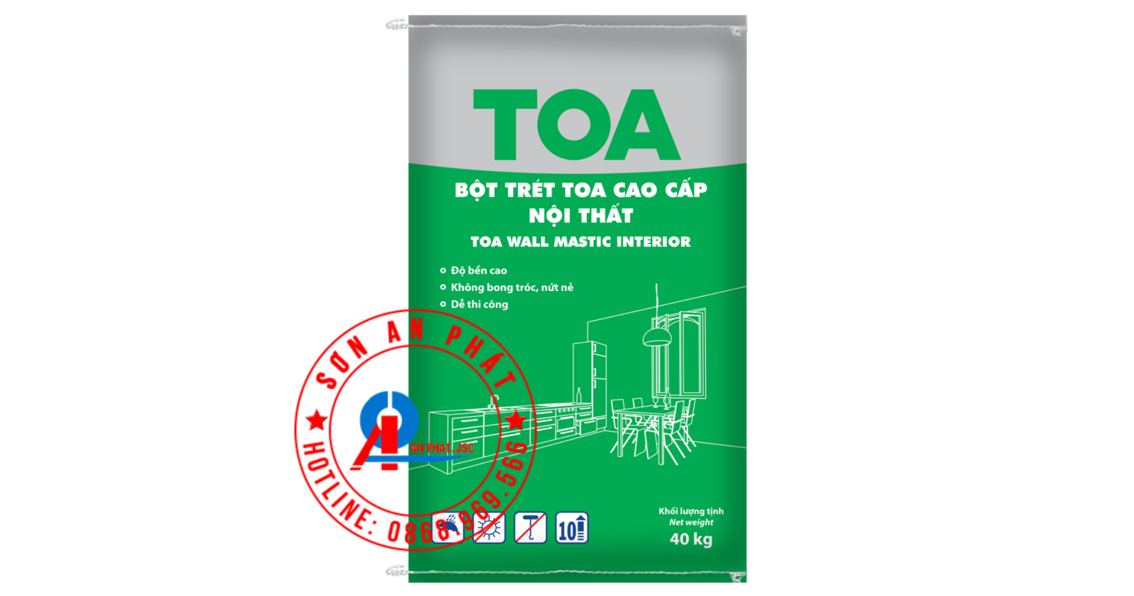 Bột Trét TOA Cao Cấp Nội Thất 40Kg