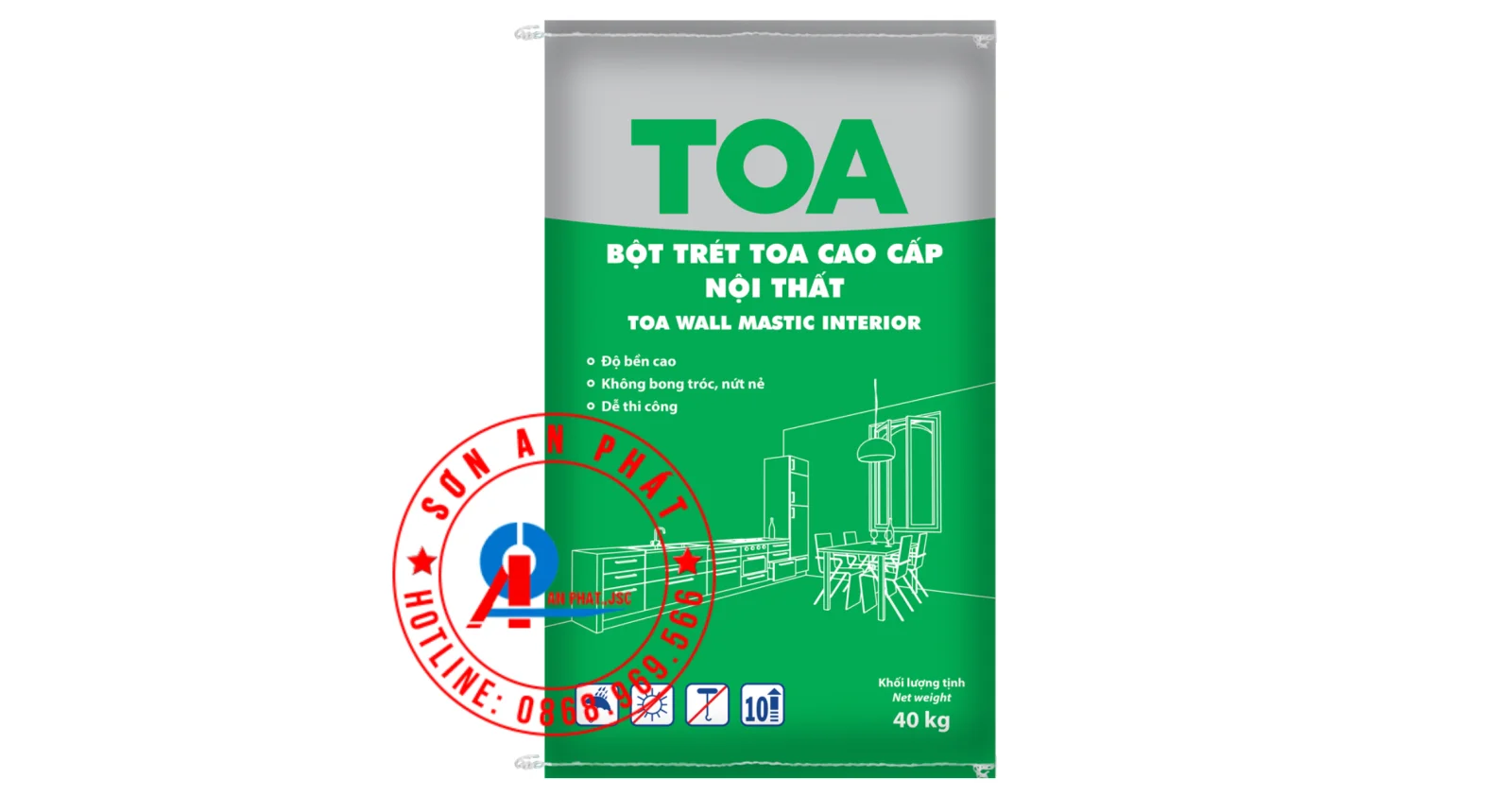 Bột Trét TOA Cao Cấp Nội Thất 40Kg