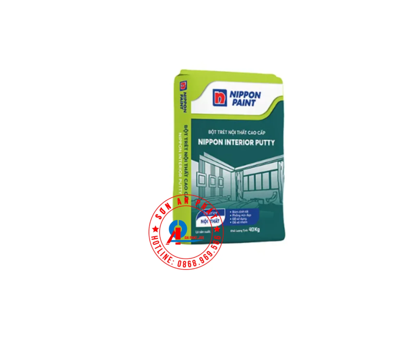 Bột trét tường nội thất cao cấp NIPPON INTERIOR PUTTY 40Kg